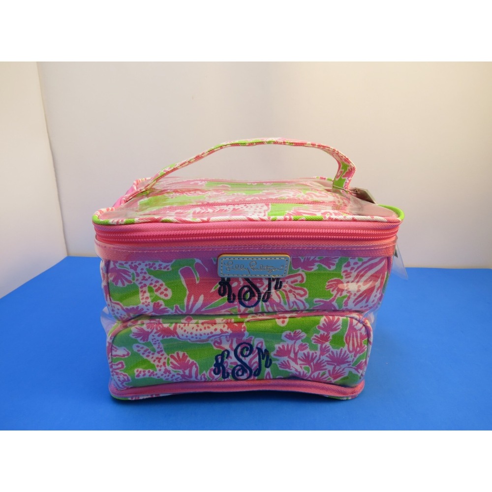 Lilly Pulitzer Hotty Pink Makeup Bag Set Biggest Fan Monogram KSM NEW 82263